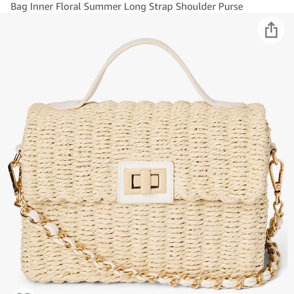 Natural/Ivory Sift Straw Purse w/Chain - Picture 14 of 16